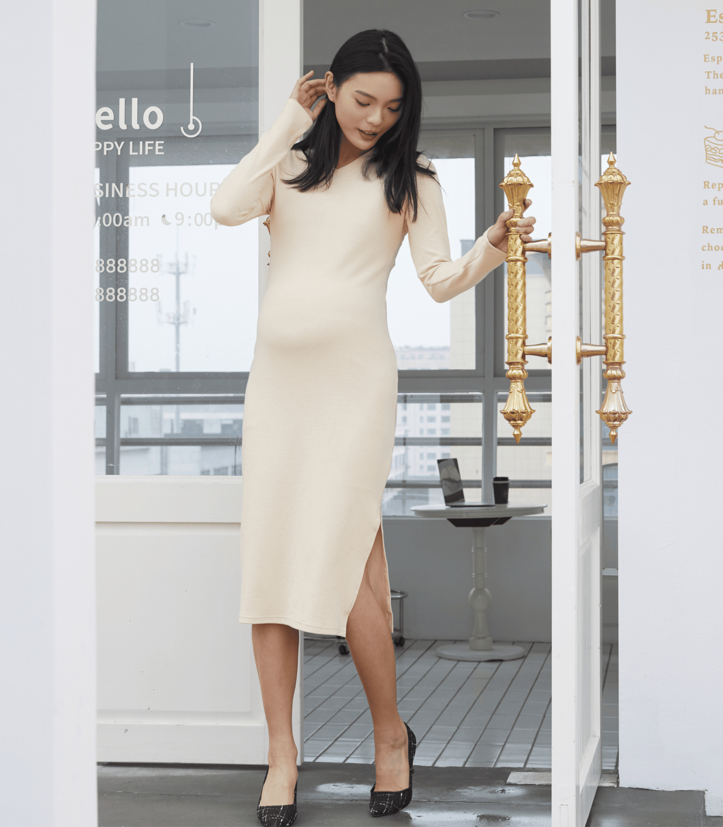 Estrella V-Neck Fitted Maternity Maxi Sweater Dress