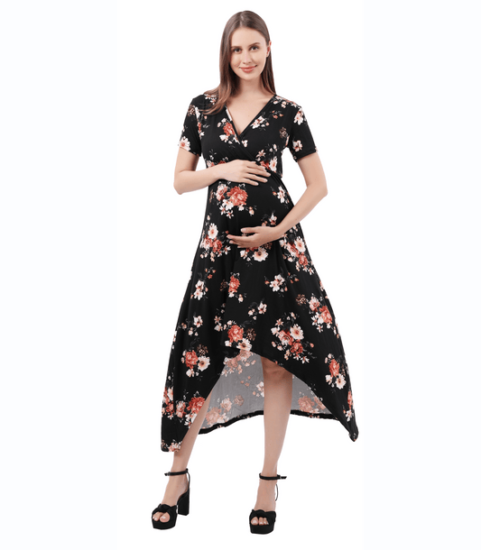 Celia Floral Hi-Low Maternity Maxi Dress
