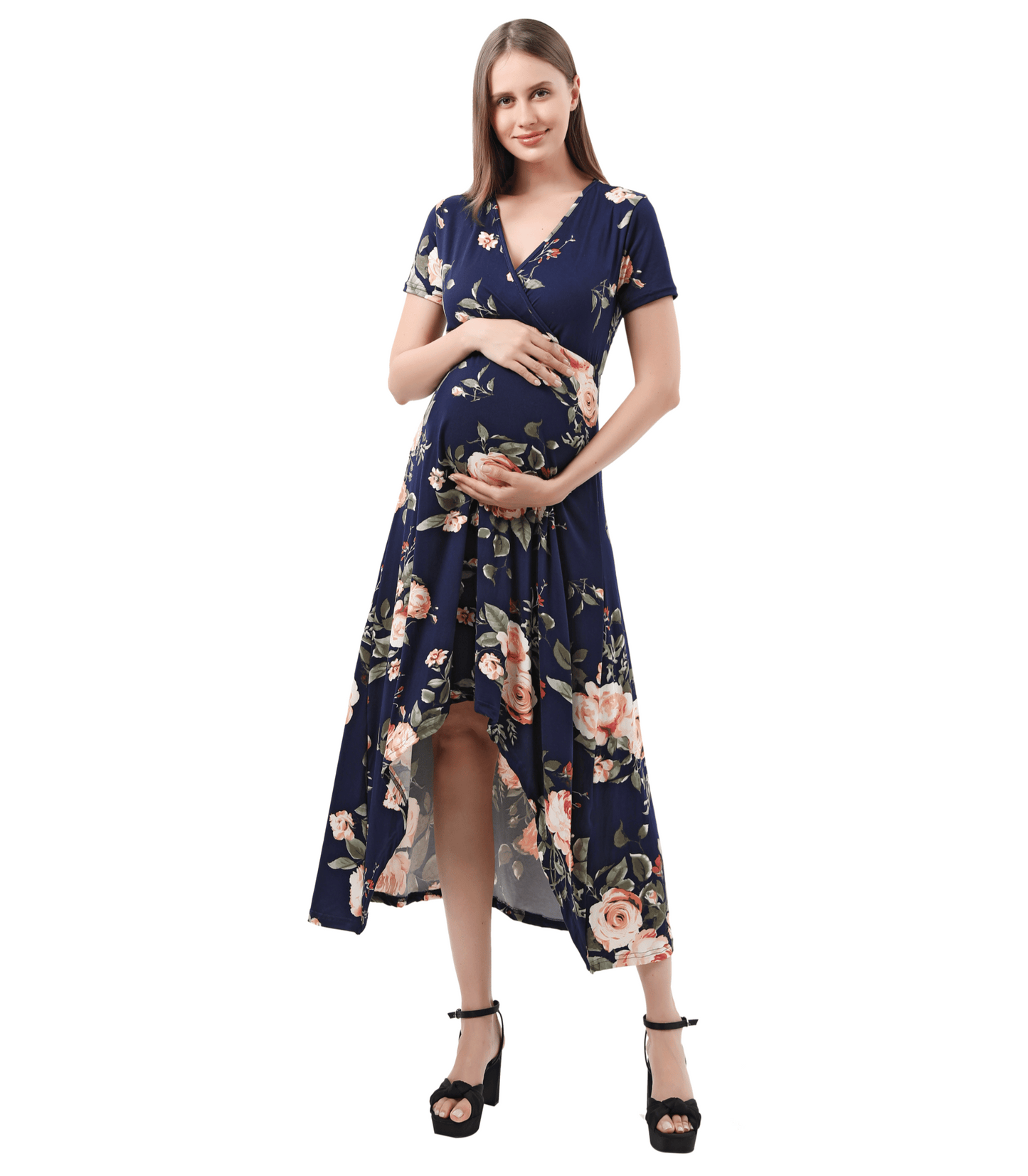 Celia Floral Hi-Low Maternity Maxi Dress