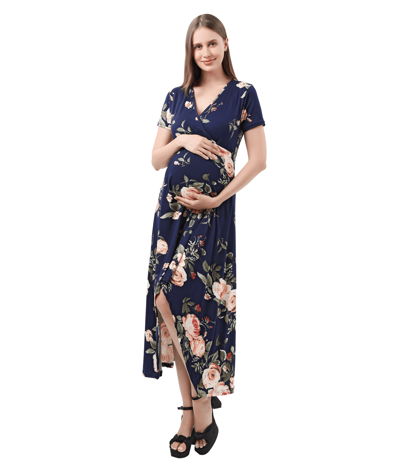Celia Floral Hi-Low Maternity Maxi Dress