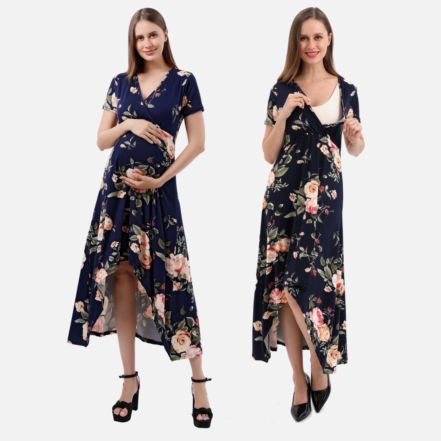 Celia Floral Hi-Low Maternity Maxi Dress