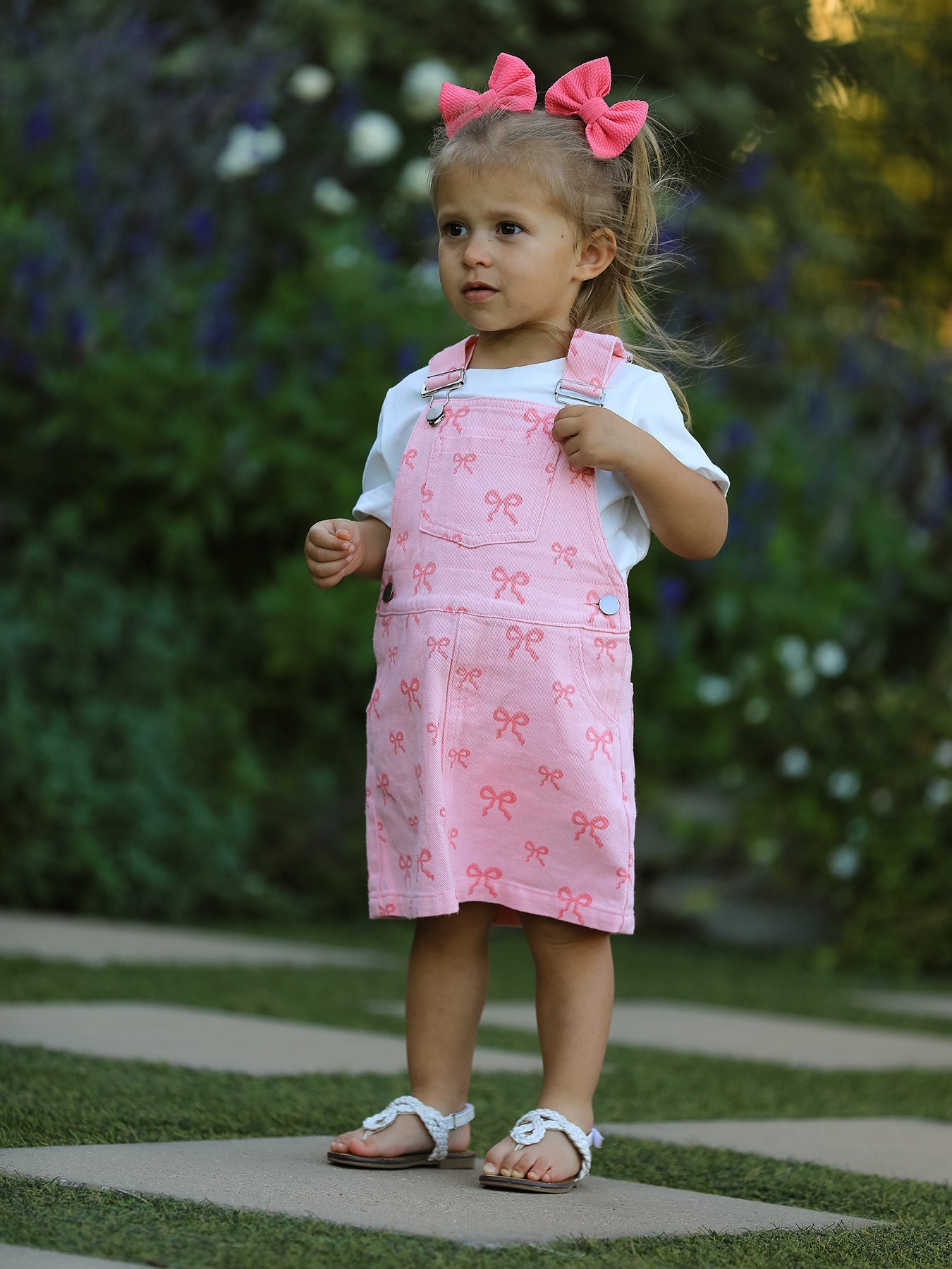 Barbara Pink Bow Denim Overall Dress for Girls