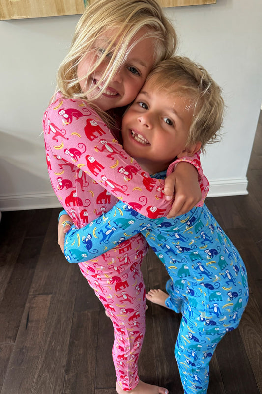 James Long Sleeve Pajama Set - Monkeying Around Blue