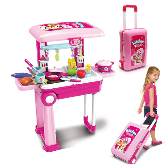 2-in-1Travel Luggage Turn into Play Kitchen Kids Playset Toys