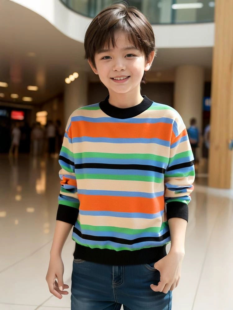 Oscar Striped round Neck Cotton Sweater