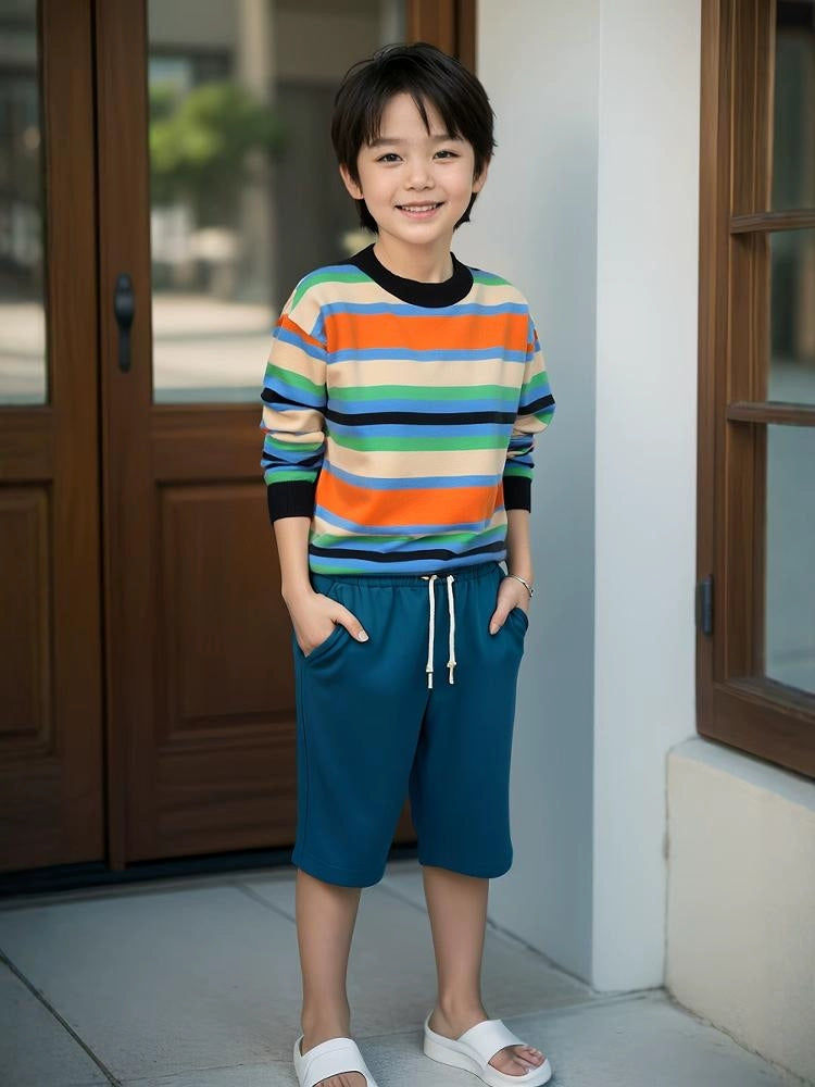 Oscar Striped round Neck Cotton Sweater