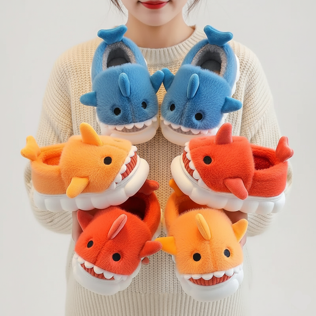Carolin Plush Shark Slippers Warm and Non-Slip Ages 3-14