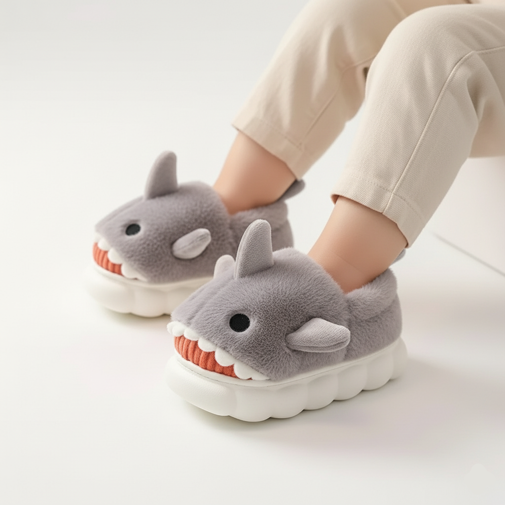 Carolin Plush Shark Slippers Warm and Non-Slip Ages 3-14