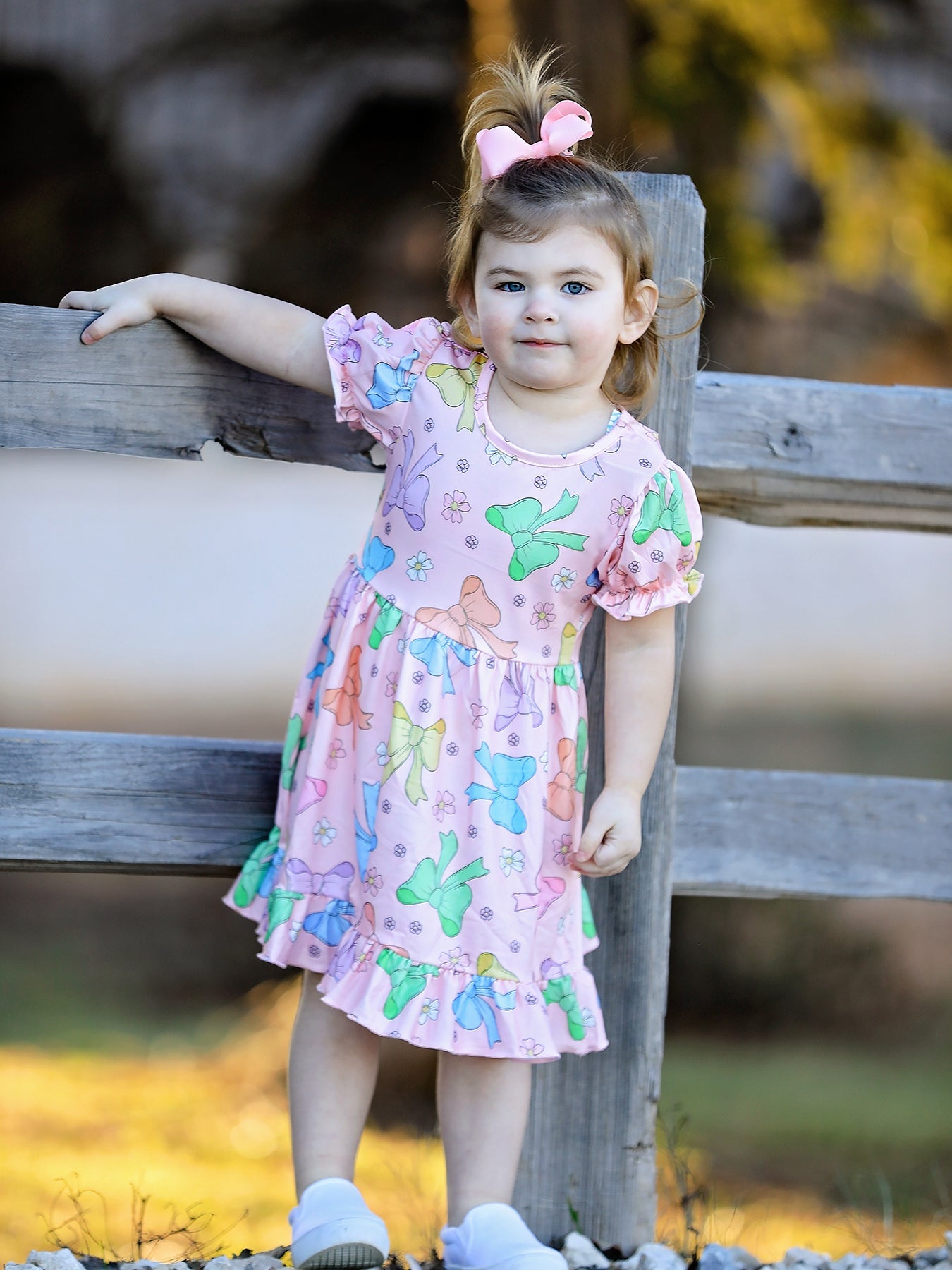 Delcia Colorful Bow Print Ruffles Girls Dress