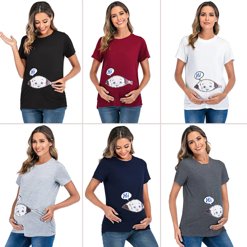 Amarina Maternity Round Neck Printed T-shirt