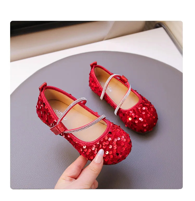 Fashion Girl Shoe 2025autumn New Sequined Princess Shoe Sweet Girl Party Dresses Soft Sole Kid Shoes Women Shoes Designer Shoes