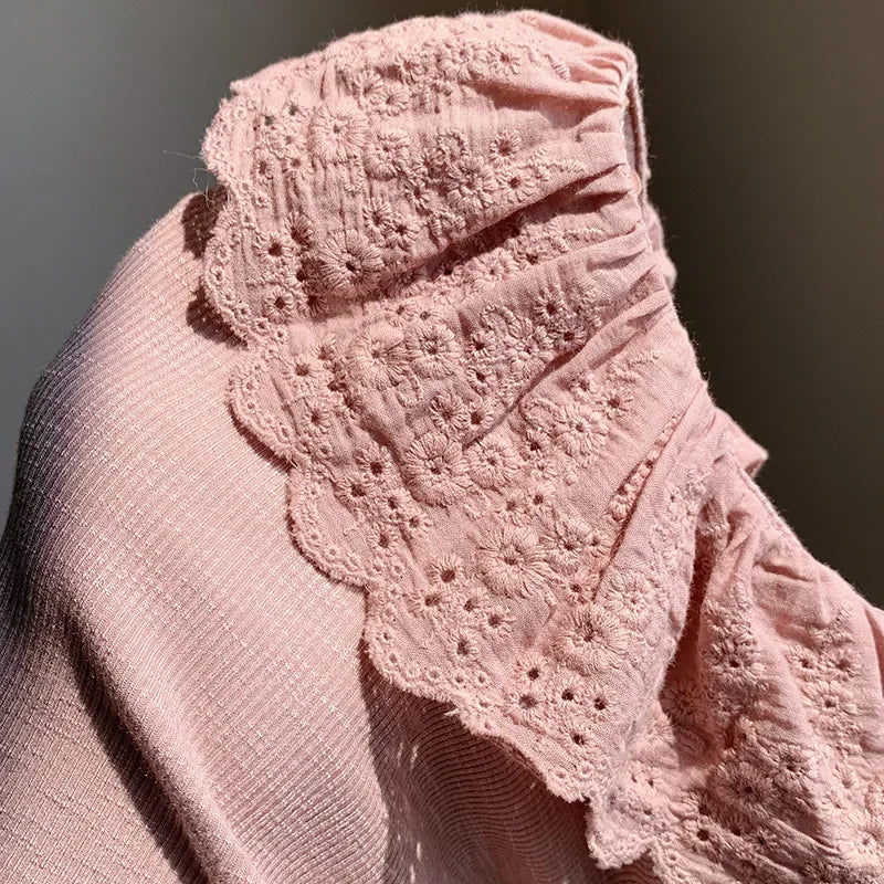 Paola Long Sleeved Ruffled Lace Collar Top
