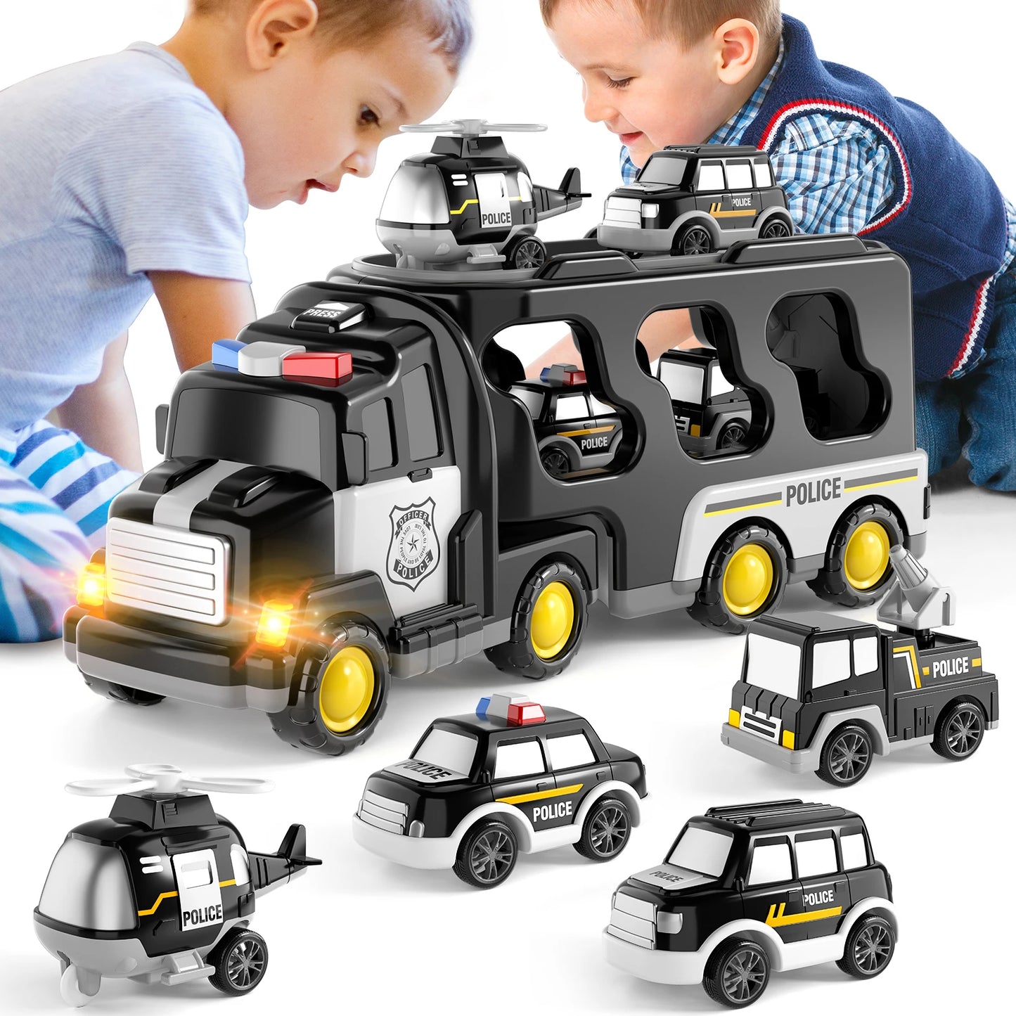 Police Truck Toy Set for Kids - 5 in 1 Truck and Cars
