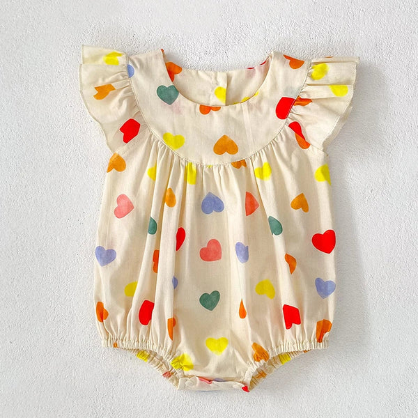 Heart Print Fly Sleeve Romper