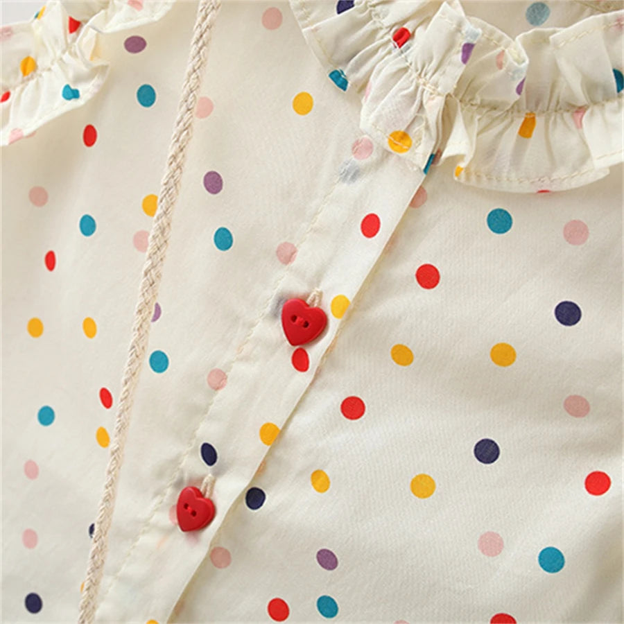 Cotton Dress for Baby Girl Heart Shaped Button Colorful Dress