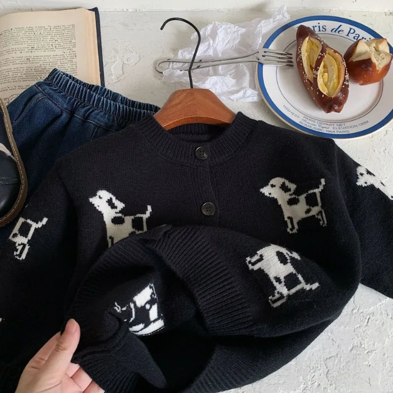 Antonio Cartoon Dog Black Sweater