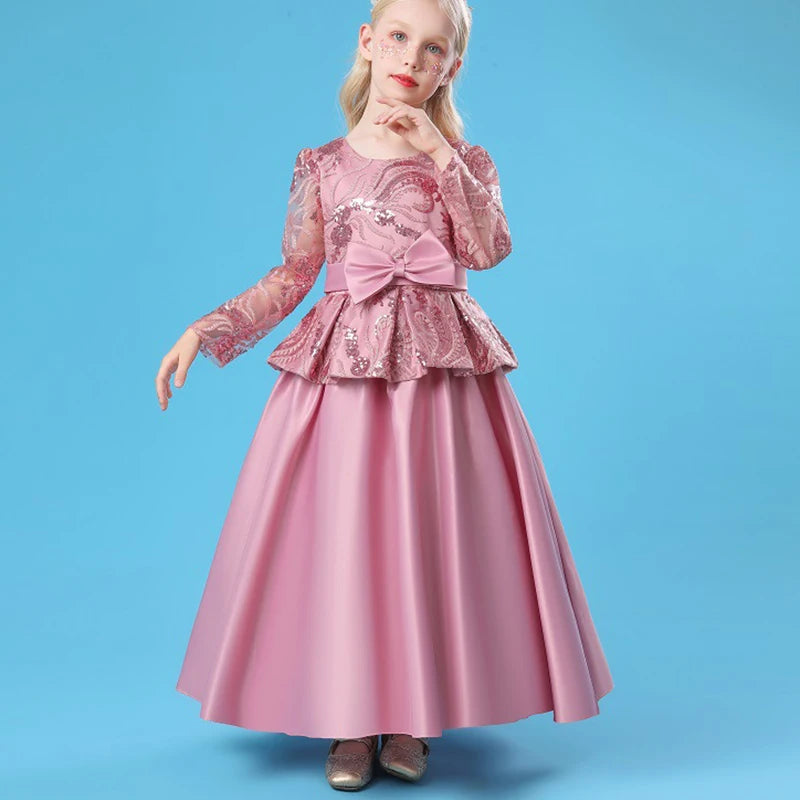 Girls Lace Full Sleeve Princess Dress Kids First Communion Dresses