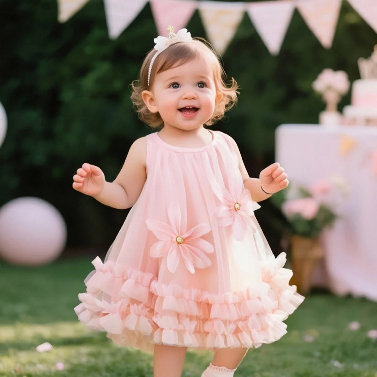 Girl Party Dress Summer New Sleeveless Solid Color Baby Girl Clothing