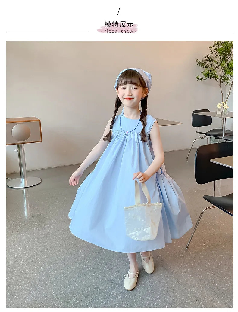 Ana Summer Junior Girl Sleeveless Dress Solid Side Cotton Dress