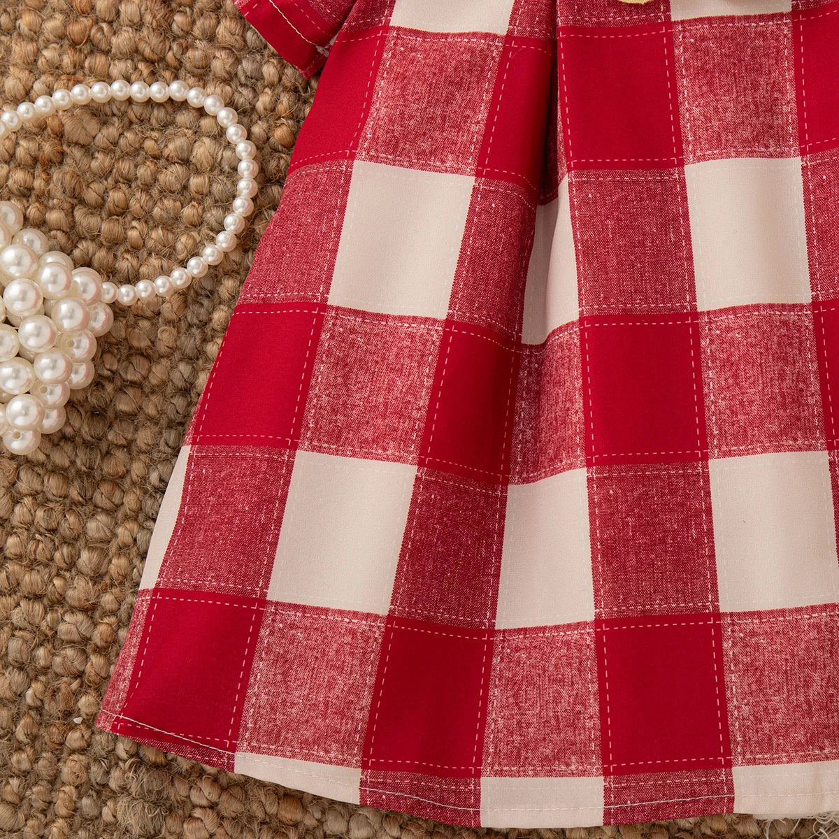 Baby Girl Summer Dress in Red Cherry Plaid