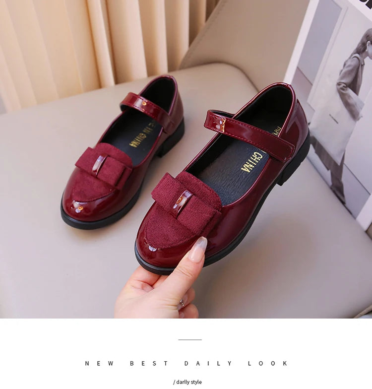 Girl's Leather Shoes Princess Dress Shoes for Kids Big Girls Casual Student Flats 2025 Spring/Autumn New Style Sweet with Bowtie