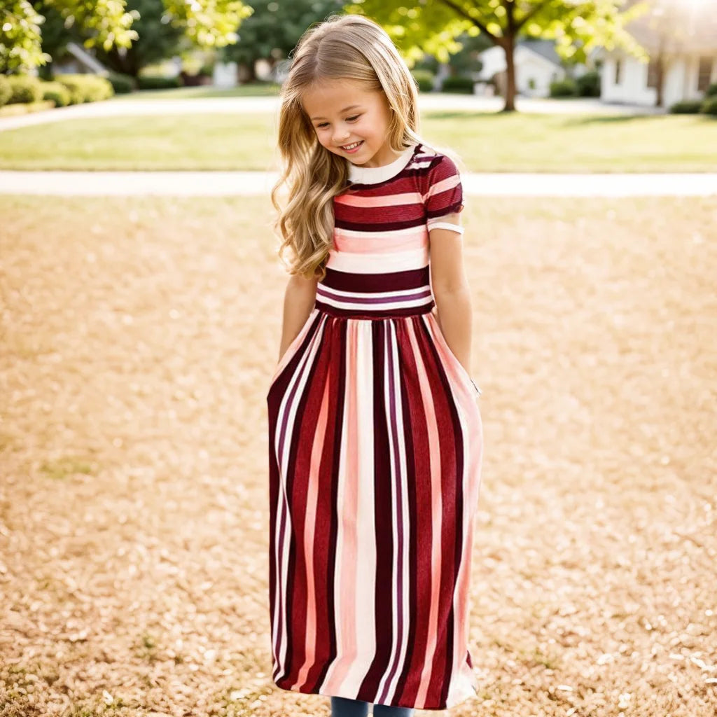 Baby Girl Striped Print Long Dress Toddler Girls Bohemian Flower Dress