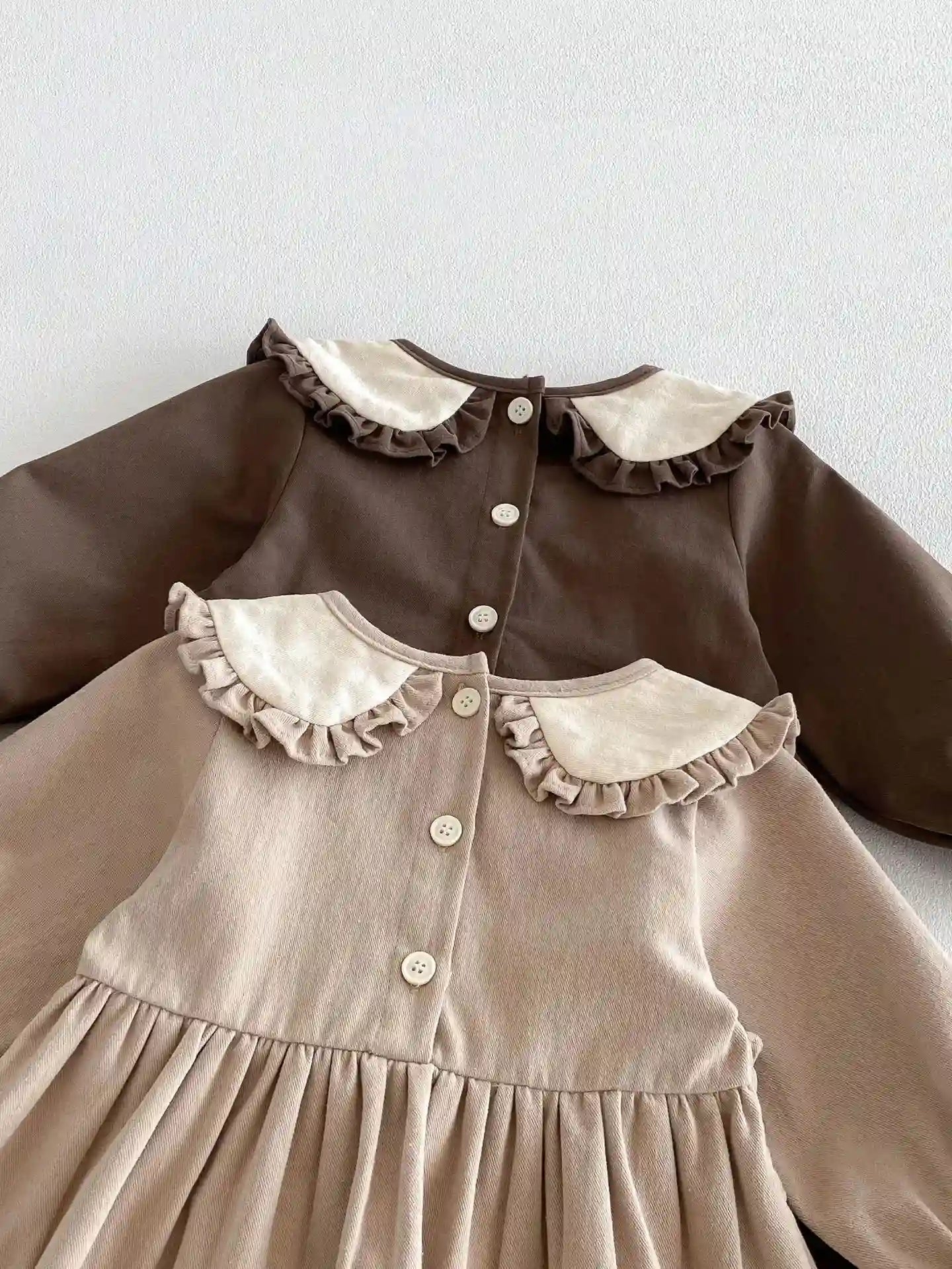 Alessia Ruffle Collar Dress – Khaki - Coffee