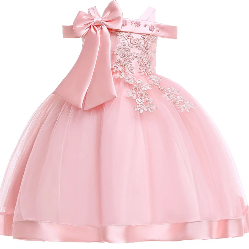 Kids Christmas Party Dresses For Girls Appliques Flower Elegant Wedding Dress