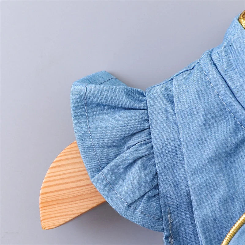 Baby Girls Dresses Summer 1-4Years Kids Tulle Dress Ruffles Sleeve Denim Cotton Mesh