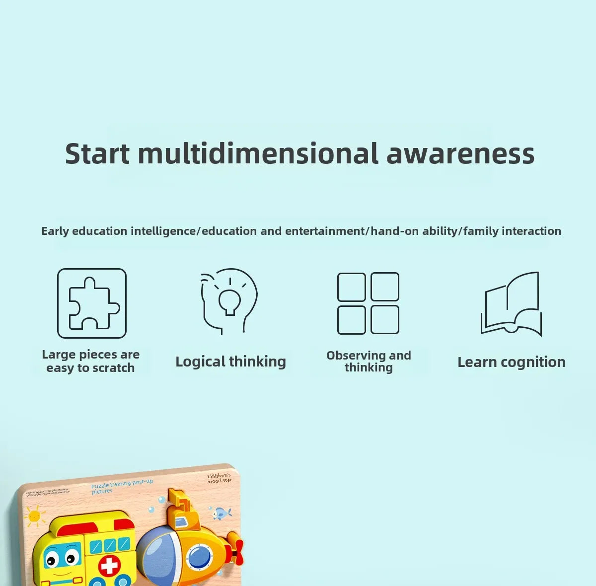 Montessori Cartoon 3D Wooden Puzzle Animal Traffic Jigsaw Toys