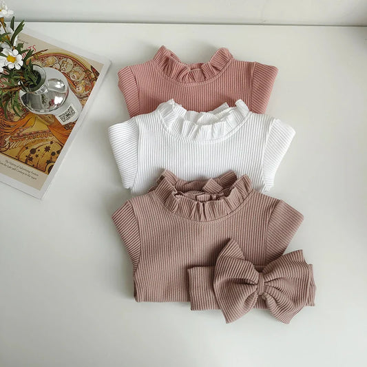 Ruffle Neck Long Sleeve Bodysuit Set