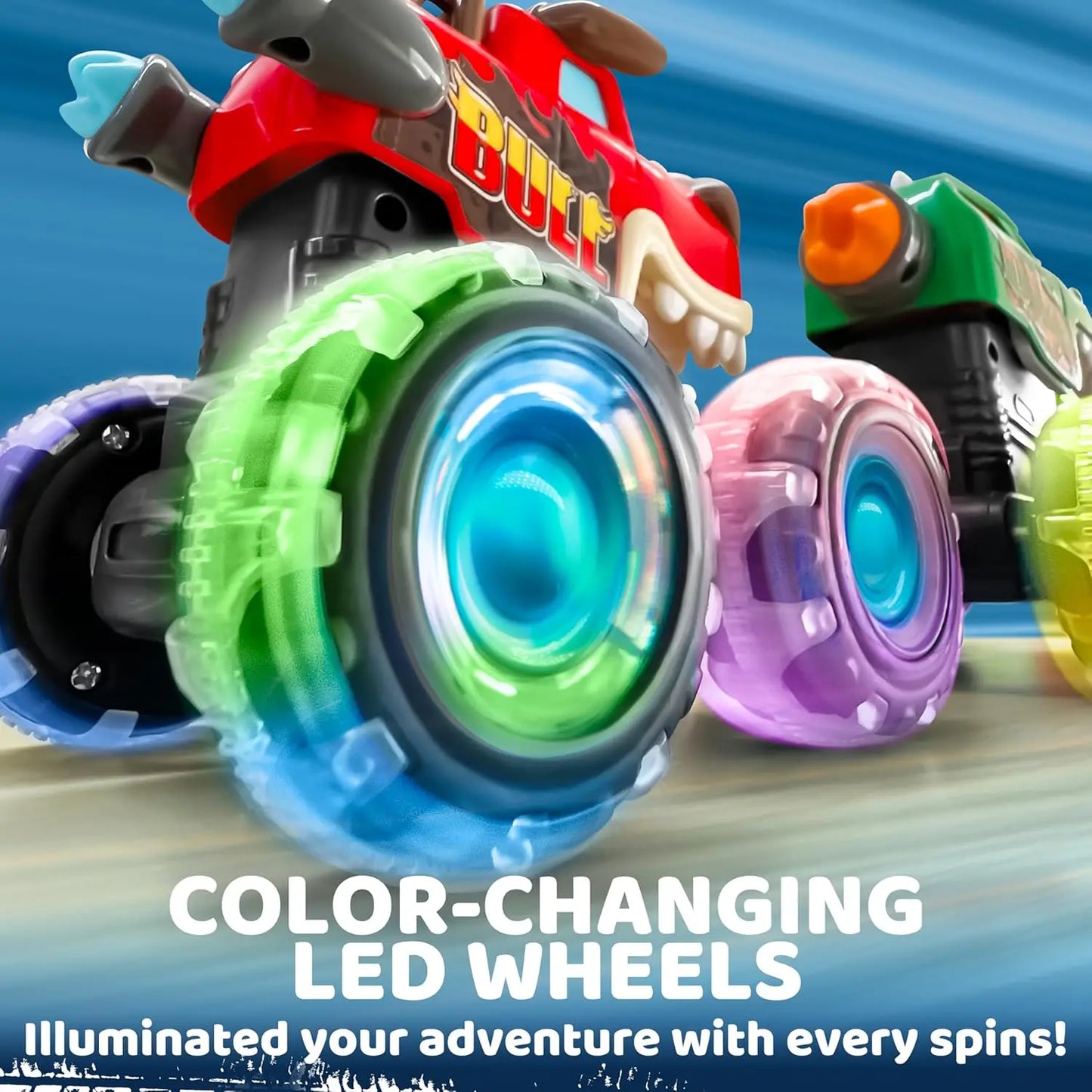 JOYFY 3 Pack Monster Truck Toy Motion Activated Light-Up Cars