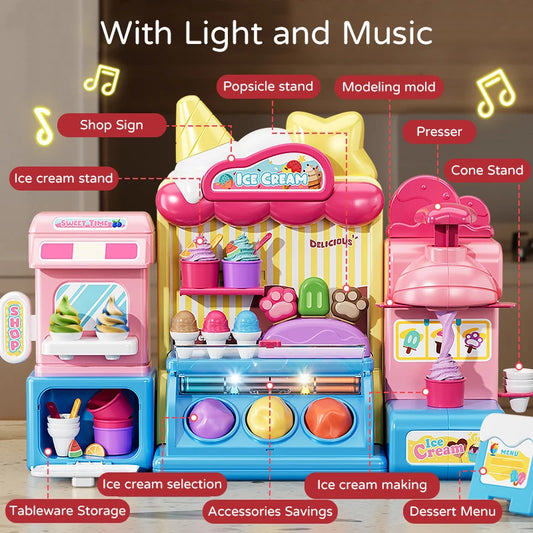 Children Ice Cream Toy for Girl Play Dough Color Machine With Music and Light