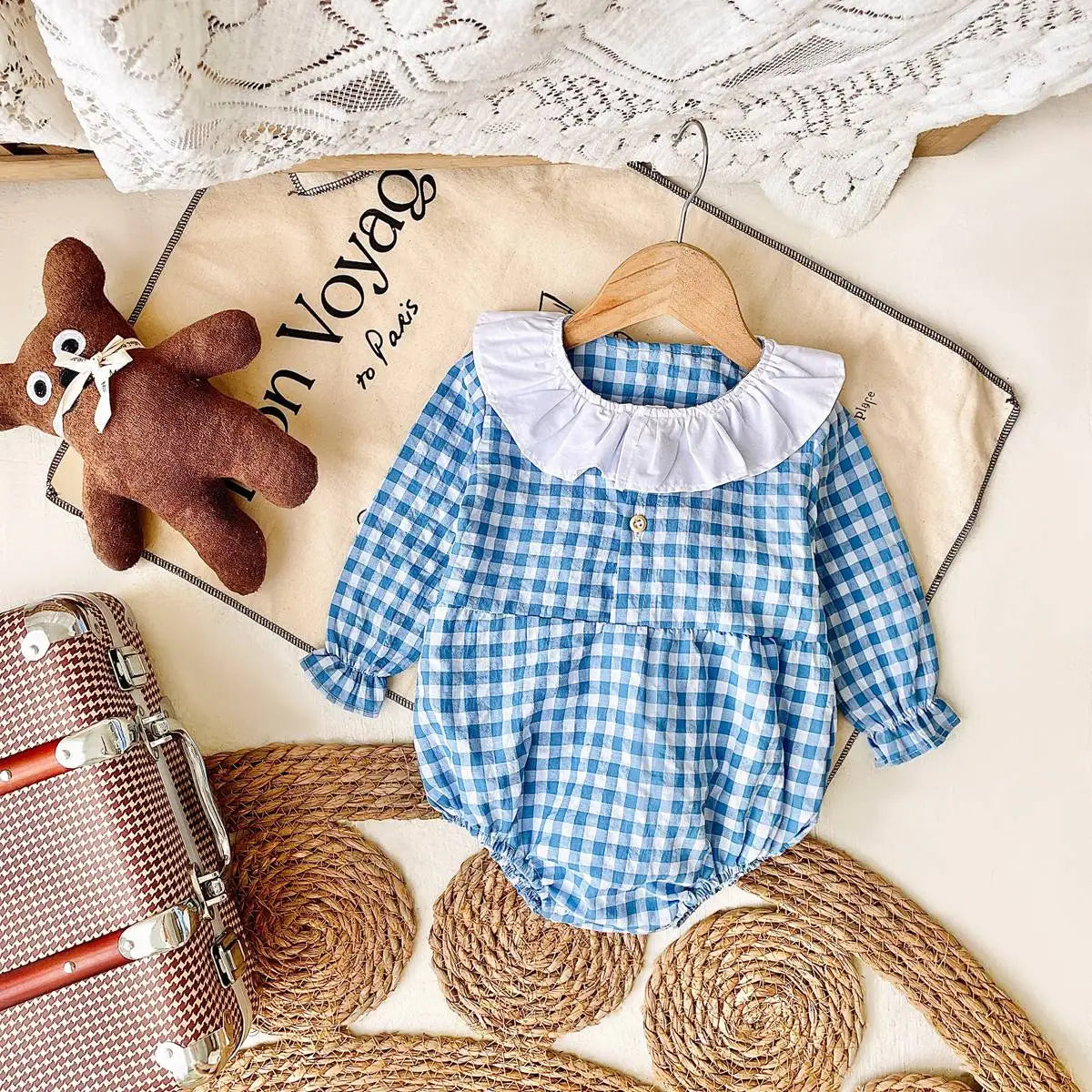 Round Collar Plaid Bodysuit