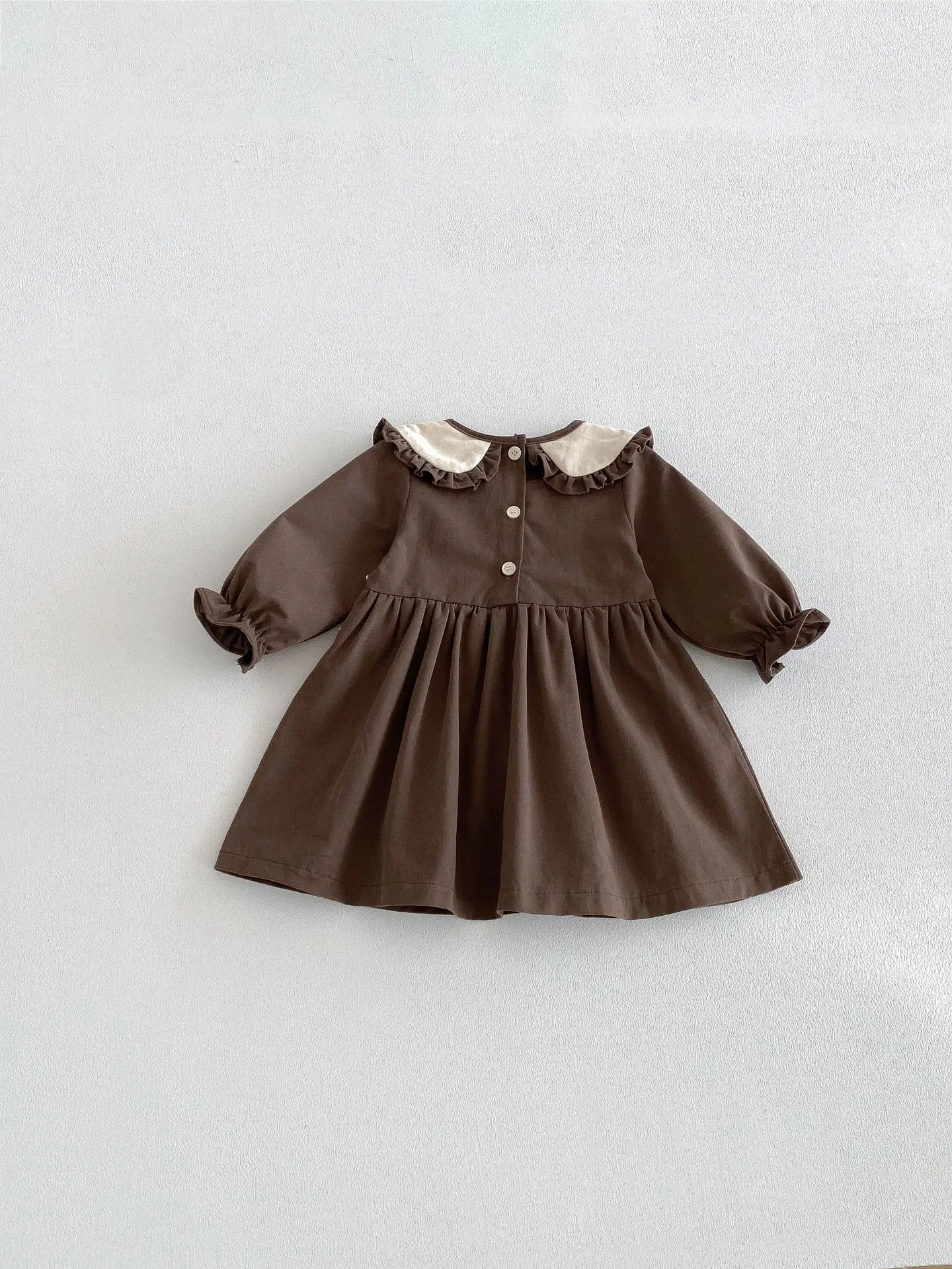 Alessia Ruffle Collar Dress – Khaki - Coffee