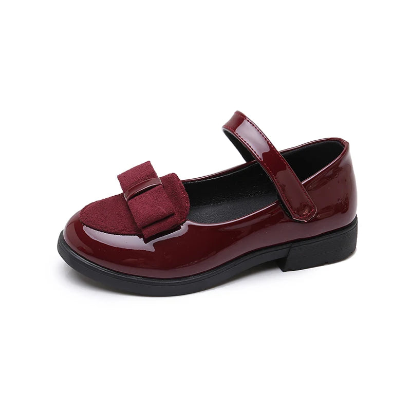 Girl's Leather Shoes Princess Dress Shoes for Kids Big Girls Casual Student Flats 2025 Spring/Autumn New Style Sweet with Bowtie