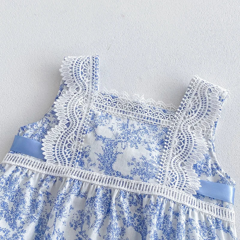 Printed Lace Shoulder Romper