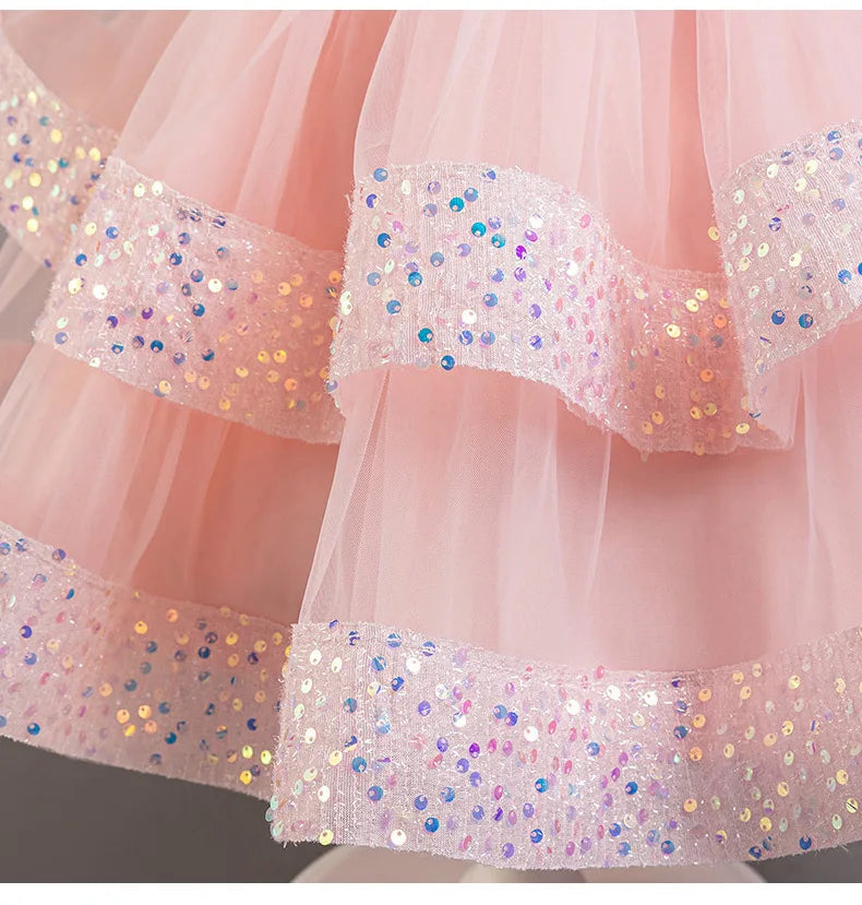 New Girl Dress Sequin Dresses Exquisite Simple Summer Skirt Fashion Evening Dress One Year Old Banquet Retro Princess Dress 2025