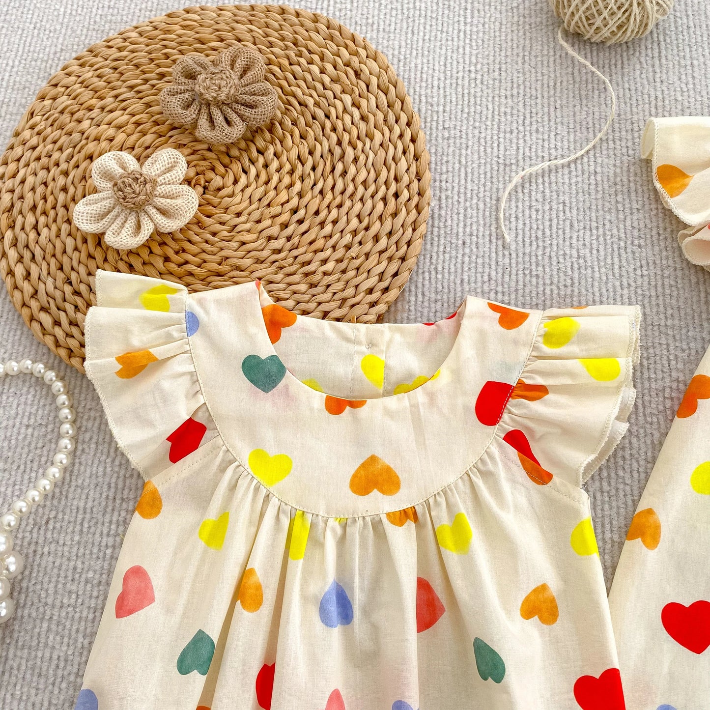 Heart Print Fly Sleeve Romper