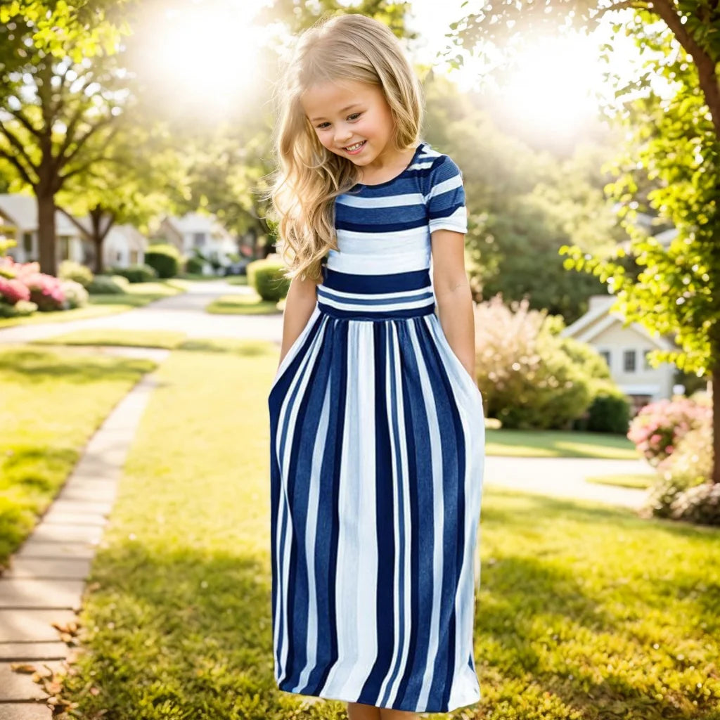 Baby Girl Striped Print Long Dress Toddler Girls Bohemian Flower Dress