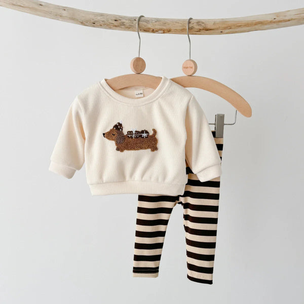Brayden Fuzzy Puppy Dog Stripe Set