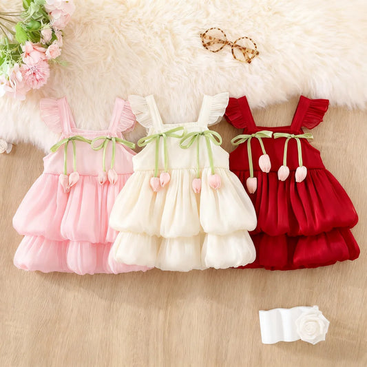 Baby Girl Dress Summer Solid Color Flower Small Fly Sleeve Girl Dress