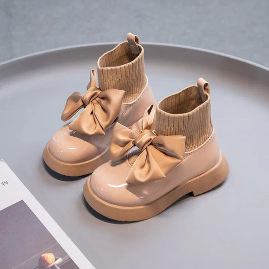 Girls Boots 2025 Fashion Butterfly-knot Glossy Casual Boots For Baby Girls Comfirtable Breathable Girls Shoes Outdoor Sneakers