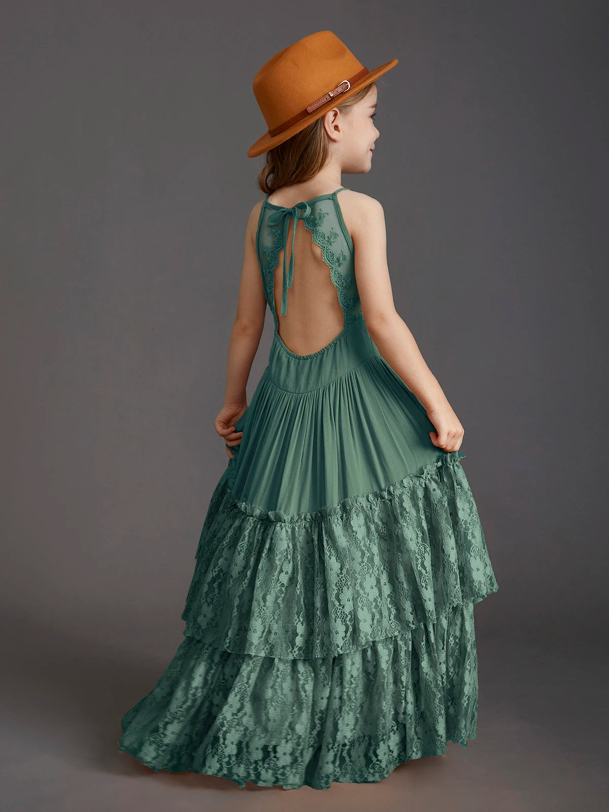 New Girl Lace Chiffon Backless Long Dress Wedding Flower Girl