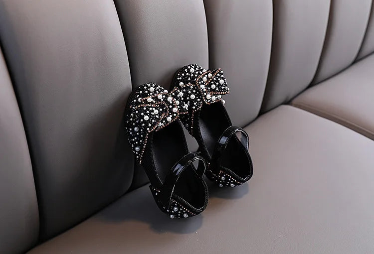 New Childrens Shoes Pearl Rhinestones Shining Kids Princess Shoe Baby Girls Shoe