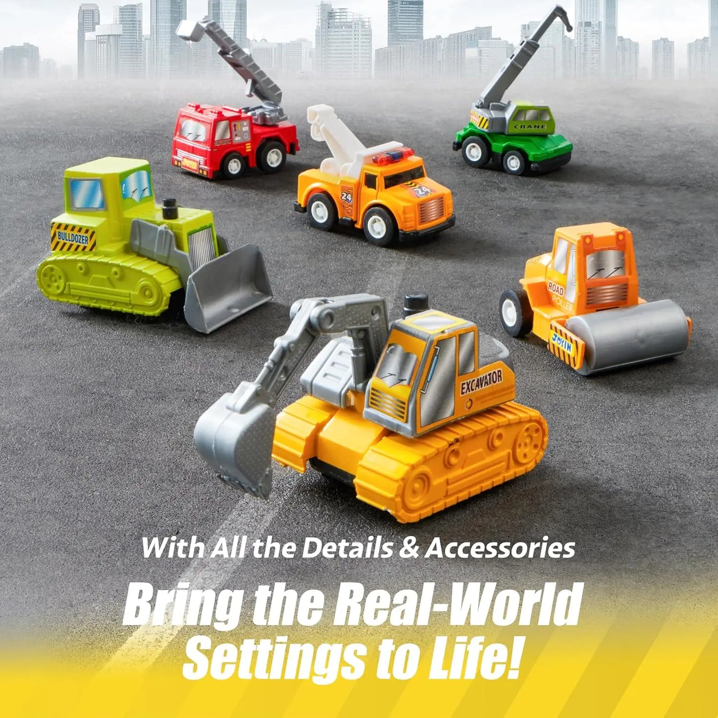 JOYFY 18 Pcs Pull Back City Cars and Trucks Toy Vehicles Set