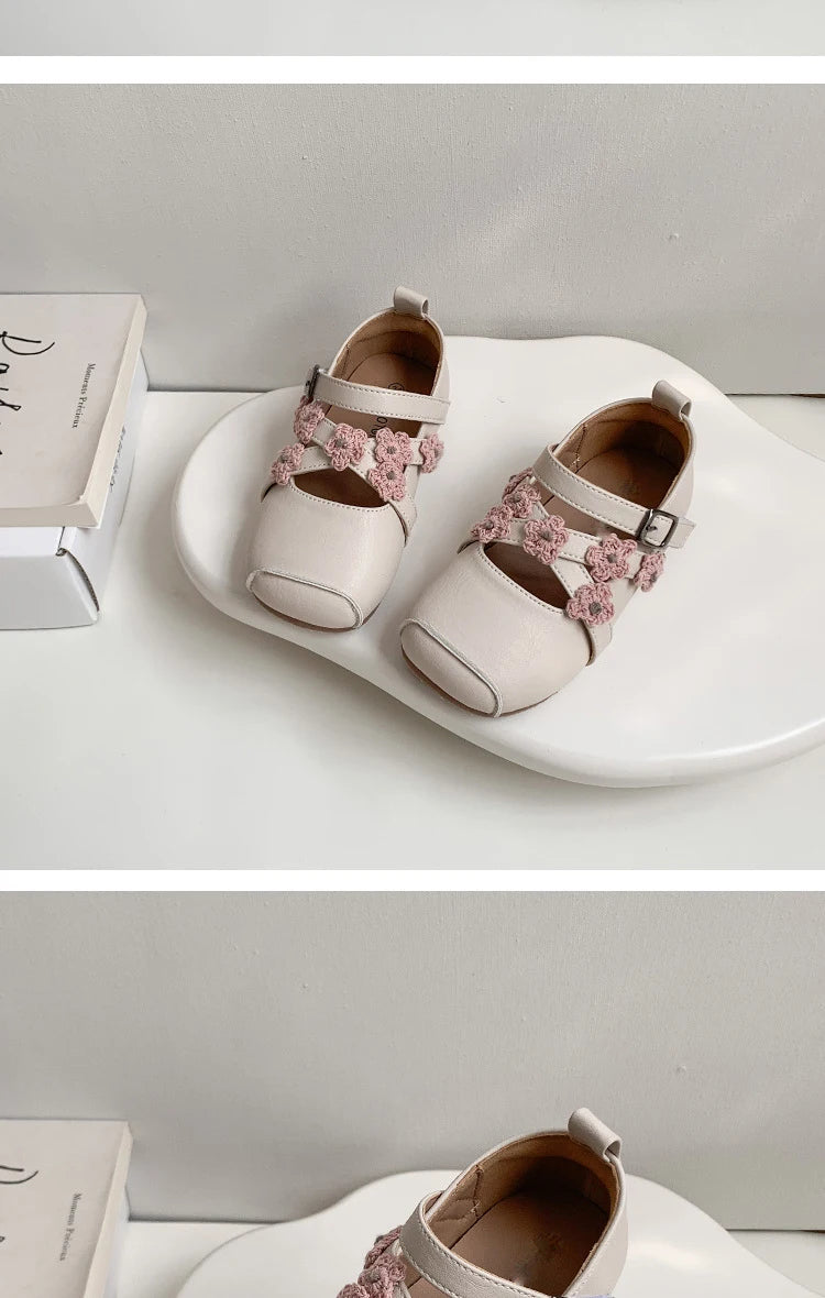 Girls Shoes New Spring Square Toe One-line Buckle Buckle Decoration Shoes Mori Girl Style Outdoor Daily Flat Children Zapatos De