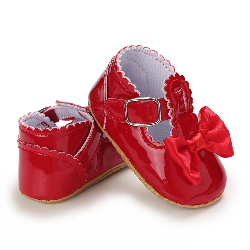 Baby Girls Shoes Classic Bowknot Rubber Sole Anti-slip PU Girls Dress Shoes