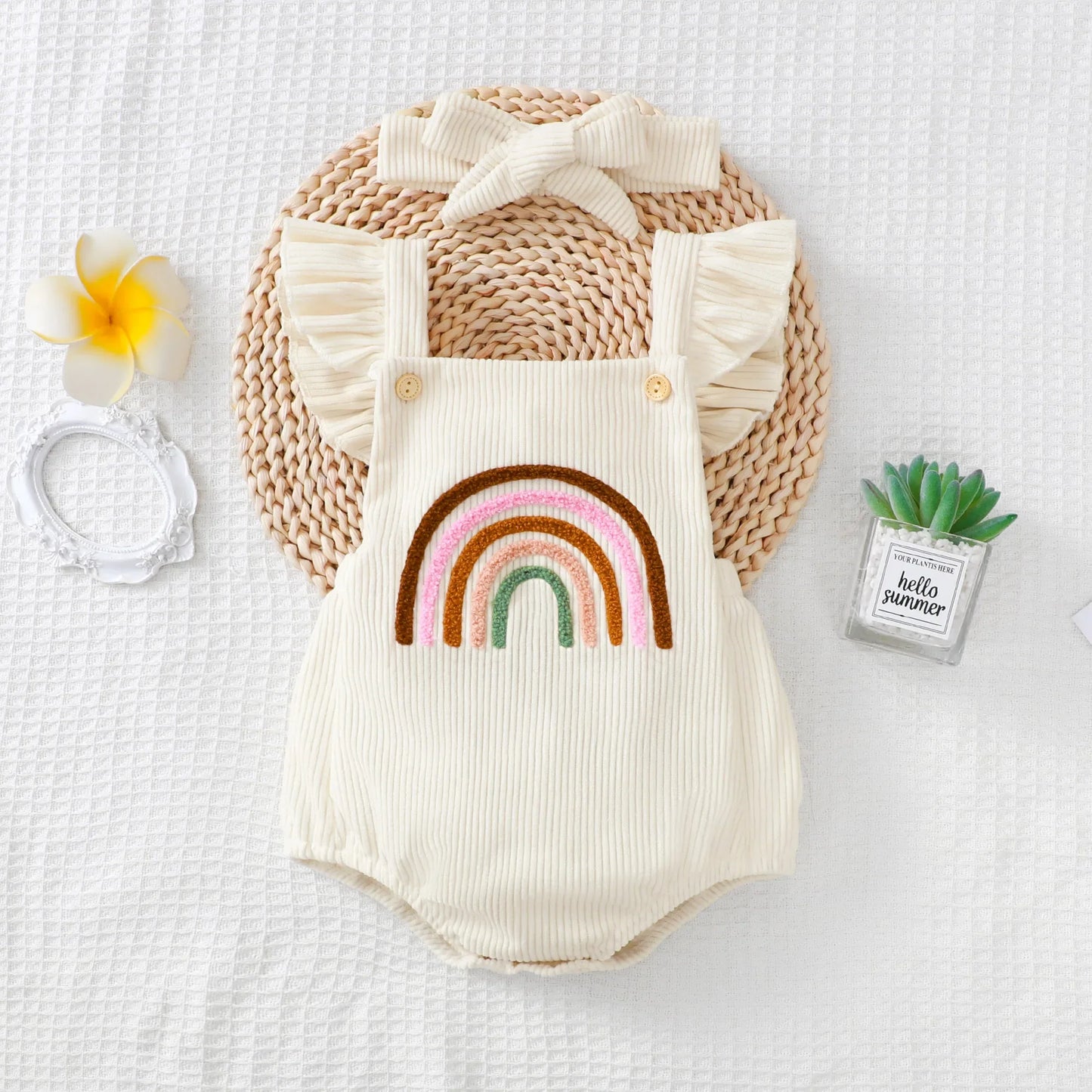 Corduroy Rainbow Romper w Headband