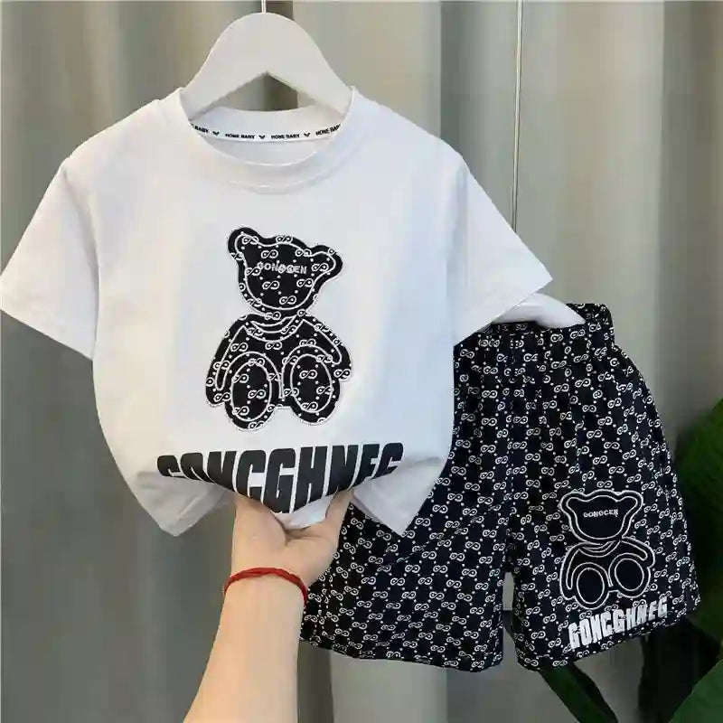 Boys Cartoon Bear Clothes Set with Tshirts and Shorts